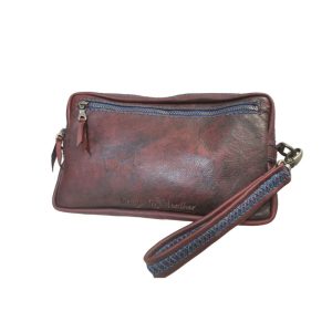 dark brown blue stitch money bag