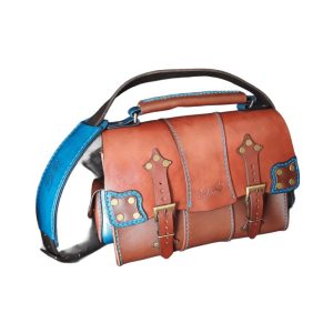 Brown with blue sling bag