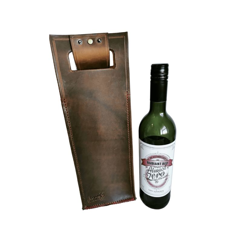 brown leather wine carrier