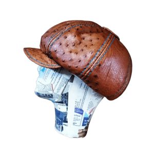 Vintage Ostrich-Embossed Leather Newsboy Cap