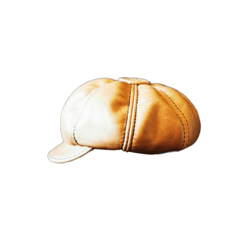 Brown leather newsletterboy caps side