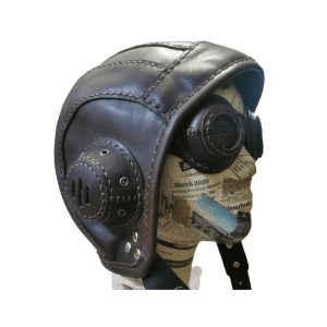 Brown leather aviator cap