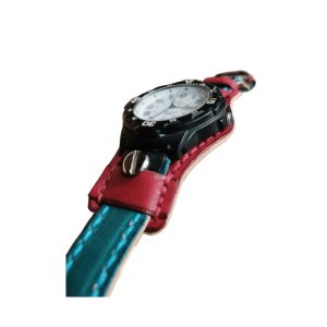 Two-Tone Leather Watch Strap — Teal & Crimson