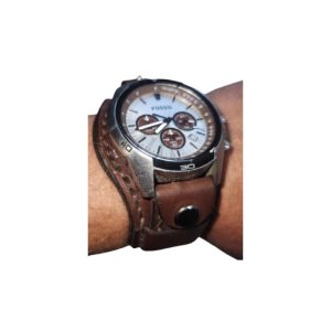 Handcrafted Full-Grain Leather Wide Cuff Watch Strap with Snap Stud