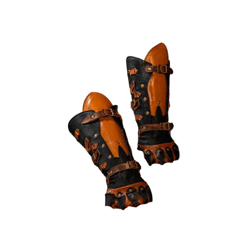 Handcrafted Two-Tone Leather Steampunk Gauntlet Armbraces with Claws