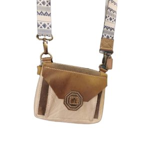 Handcrafted Two-Tone Leather Mini Crossbody Bag with Boho Woven Strap